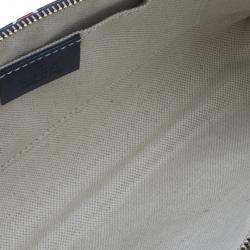 Pre Owned Gucci Blue Busta Grande Heart-Print Textured Leather Pouch