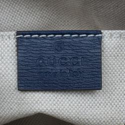 Pre Owned Gucci Blue Busta Grande Heart-Print Textured Leather Pouch