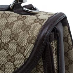 Pre Owned Gucci Brown Canvas Leather Large New Bamboo Tassel Top Handle Bag