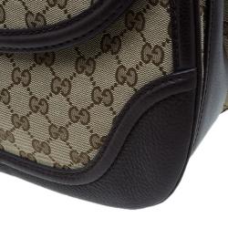Pre Owned Gucci Brown Canvas Leather Large New Bamboo Tassel Top Handle Bag