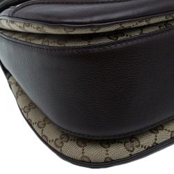 Pre Owned Gucci Brown Canvas Leather Large New Bamboo Tassel Top Handle Bag