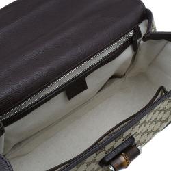 Pre Owned Gucci Brown Canvas Leather Large New Bamboo Tassel Top Handle Bag