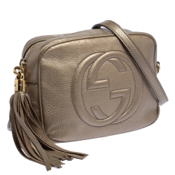 Pre Owned Gucci Metallic Beige Leather Soho Disco Crossbody Bag