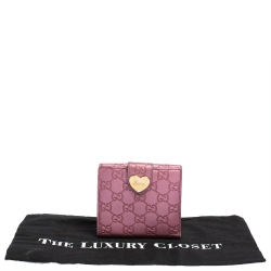 Gucci Metallic Pink Guccissima Leather Heart French Flap Wallet