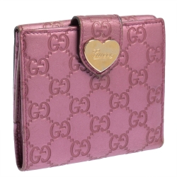 Gucci Metallic Pink Guccissima Leather Heart French Flap Wallet