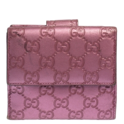 Gucci Metallic Pink Guccissima Leather Heart French Flap Wallet