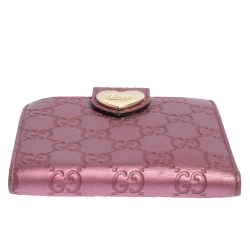 Gucci Metallic Pink Guccissima Leather Heart French Flap Wallet