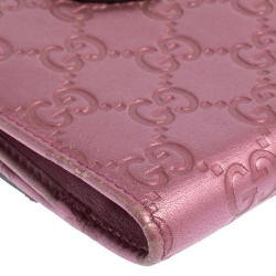 Gucci Metallic Pink Guccissima Leather Heart French Flap Wallet