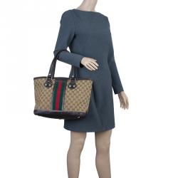 Pre Owned حقيبة غوتشي ويب سانسيت كلاسيكية كانفاس بني مونوغرامي وسط