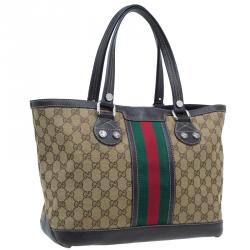Pre Owned حقيبة غوتشي ويب سانسيت كلاسيكية كانفاس بني مونوغرامي وسط