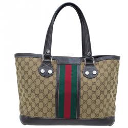 Pre Owned حقيبة غوتشي ويب سانسيت كلاسيكية كانفاس بني مونوغرامي وسط