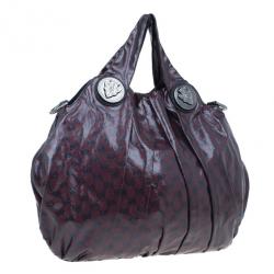 مملوكة مسبقًا Gucci Maroon Crystal Monogram Large Hysteria Top Handle Bag