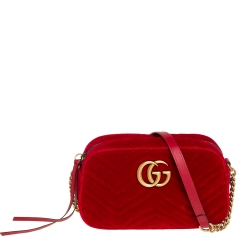 Gucci Red Matelassé Velvet Small GG Marmont Camera Crossbody Bag Gucci