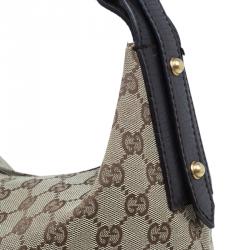 Pre Owned Gucci Beige/Ebony GG Canvas Medium Horsebit Hobo Bag