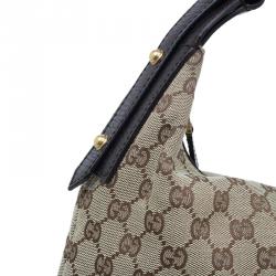 Pre Owned Gucci Beige/Ebony GG Canvas Medium Horsebit Hobo Bag