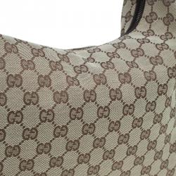 Pre Owned Gucci Beige/Ebony GG Canvas Medium Horsebit Hobo Bag