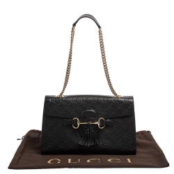 مملوكة مسبقًا Gucci Black Guccissima Leather Medium Emily Shoulder Bag