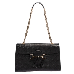 مملوكة مسبقًا Gucci Black Guccissima Leather Medium Emily Shoulder Bag