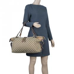 Pre Owned Gucci Beige GG Canvas Medium Bamboo Bar Tote Bag