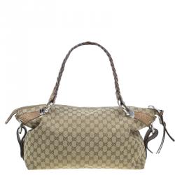 Pre Owned Gucci Beige GG Canvas Medium Bamboo Bar Tote Bag