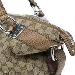 Pre Owned Gucci Beige GG Canvas Medium Bamboo Bar Tote Bag