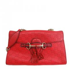 مملوكة مسبقًا Gucci Red Guccissima Emily Shoulder Bag