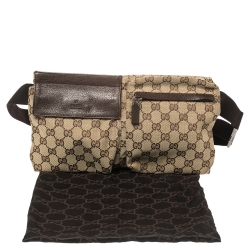Pre Owned Gucci Beige/Brown GG Canvas and Leather Waist Belt Bag