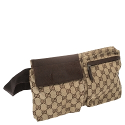 Pre Owned Gucci Beige/Brown GG Canvas and Leather Waist Belt Bag