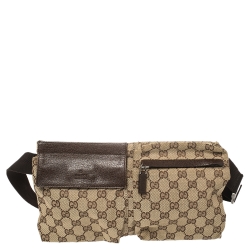 Pre Owned Gucci Beige/Brown GG Canvas and Leather Waist Belt Bag