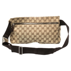 Pre Owned Gucci Beige/Brown GG Canvas and Leather Waist Belt Bag
