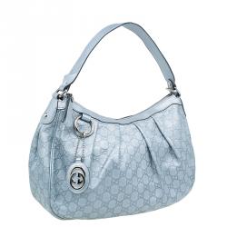 Pre Owned Gucci Silver Guccissima Leather Sukey Medium Hobo Bag