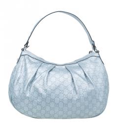 Pre Owned Gucci Silver Guccissima Leather Sukey Medium Hobo Bag