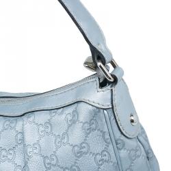 Pre Owned Gucci Silver Guccissima Leather Sukey Medium Hobo Bag