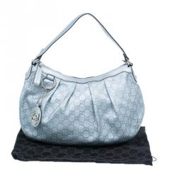 Pre Owned Gucci Silver Guccissima Leather Sukey Medium Hobo Bag