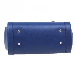 Pre Owned Gucci Blue Leather Small Bamboo Top Handle Bag