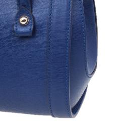 Pre Owned Gucci Blue Leather Small Bamboo Top Handle Bag