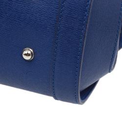 Pre Owned Gucci Blue Leather Small Bamboo Top Handle Bag