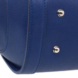 Pre Owned Gucci Blue Leather Small Bamboo Top Handle Bag