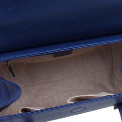 Pre Owned Gucci Blue Leather Small Bamboo Top Handle Bag