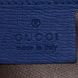 Pre Owned Gucci Blue Leather Small Bamboo Top Handle Bag