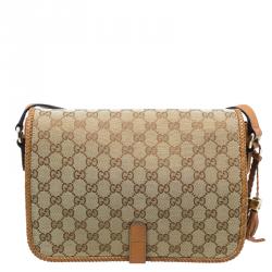 Pre Owned Gucci Beige/Brown GG Canvas Medium Marrakech Tassel Messenger Bag