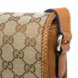 Pre Owned Gucci Beige/Brown GG Canvas Medium Marrakech Tassel Messenger Bag