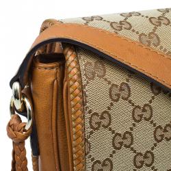 Pre Owned Gucci Beige/Brown GG Canvas Medium Marrakech Tassel Messenger Bag