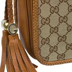 Pre Owned Gucci Beige/Brown GG Canvas Medium Marrakech Tassel Messenger Bag