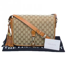 Pre Owned Gucci Beige/Brown GG Canvas Medium Marrakech Tassel Messenger Bag