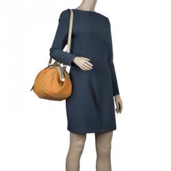 Pre Owned حقيبة بوسطن غوتشي سوكي تصميم ماسي كانفاس برتقالي متوسطة 