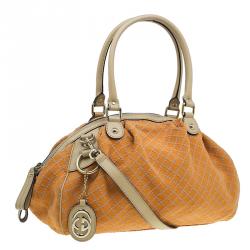 Pre Owned حقيبة بوسطن غوتشي سوكي تصميم ماسي كانفاس برتقالي متوسطة 