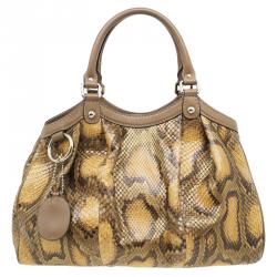 Pre Owned Gucci Brown Python Medium Sukey Tote