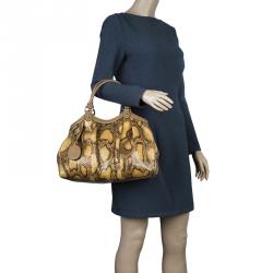 Pre Owned Gucci Brown Python Medium Sukey Tote
