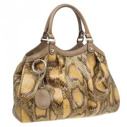 Pre Owned Gucci Brown Python Medium Sukey Tote